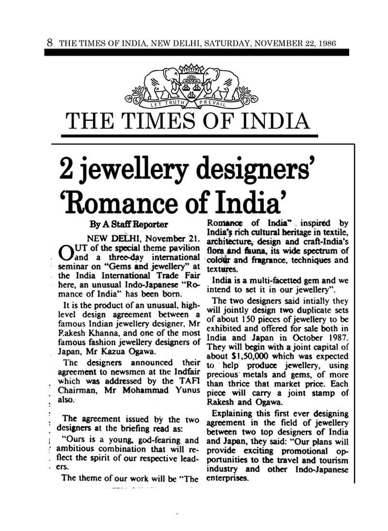 Times of India, 2 Jewellery Designers Romance of India